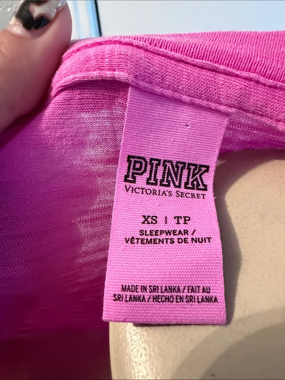 PINK Victoria's Secret Hot Pink V‑Neck Tee-Sleepwear